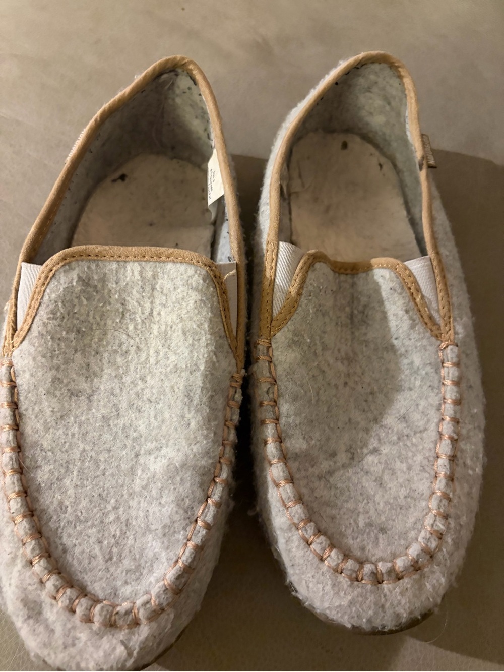 Slip-On Moccasin Loafers in Light Gray and Tan